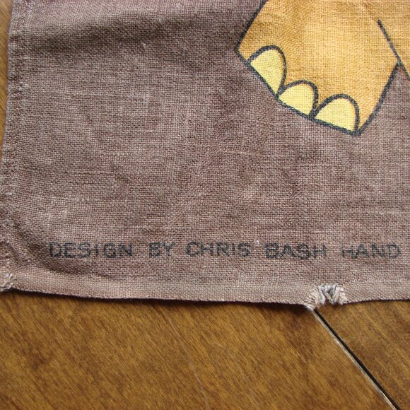 Vintage 70s Linen Kitchen Tea Towel Elephant Flowers Hand Printed - Picture 5 of 9